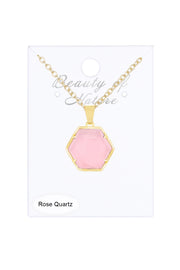 Rose Quartz Hexagon Pendant Necklace - GF