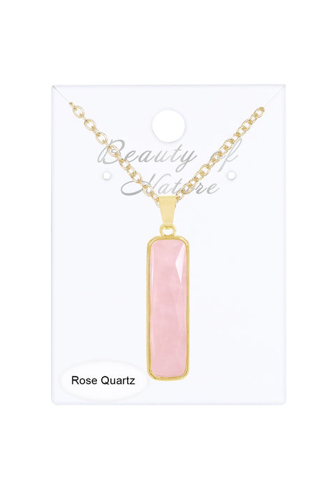 Rose Quartz Rectangle Pendant Necklace - GF