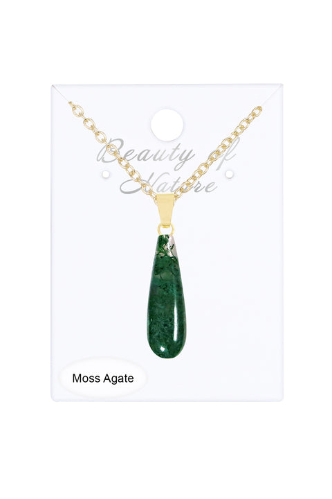 Moss Agate Pear Cut Pendant Necklace - GF