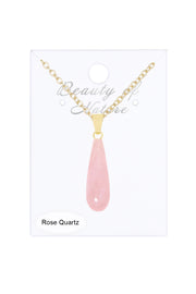 Rose Quartz Pear Cut Pendant Necklace - GF