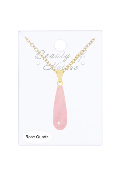 Rose Quartz Pear Cut Pendant Necklace - GF