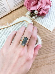 Moss Agate Rectangle Ring - GF