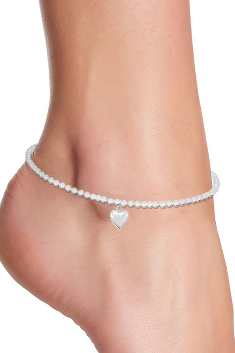 Heart Charm Beaded Anklet - SF