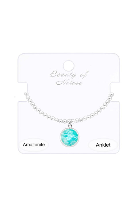 Amazonite Beaded Round Charm Anklet - SF