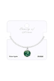 Moss Agate Charm Beaded Anklet - SF