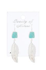 Amazonite With Pearl Feather Drop Earrings - SF