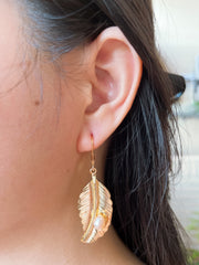 Cultured Pearl Leaf Drop Earrings In Gold - GF