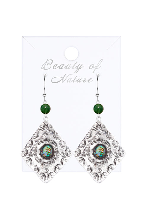 Abalone With Green Agate Drop Earrings - SF