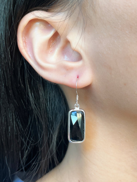 Black Onyx Rectangle Drop Earrings - SF