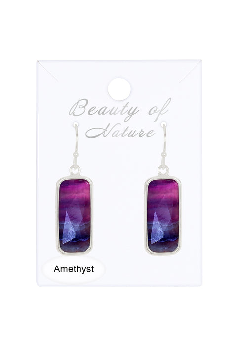 Amethyst Rectangle Drop Earrings - SF