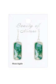 Moss Agate Rectangle Drop Earrings - SF