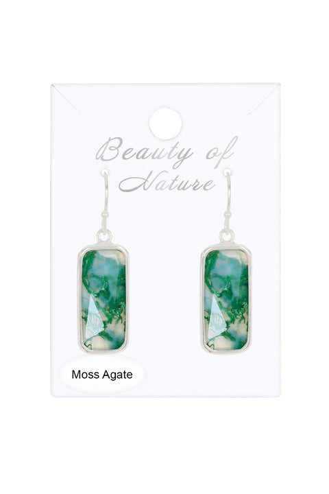 Moss Agate Rectangle Drop Earrings - SF