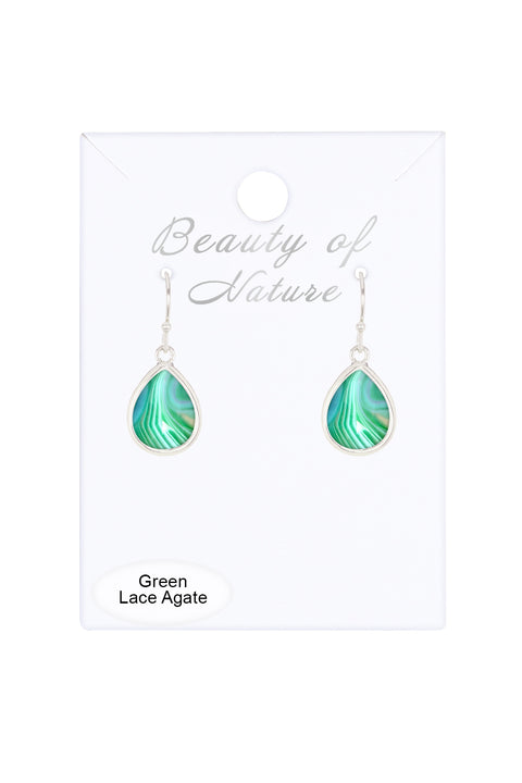Green Lace Agate Teardrop Earrings - SF