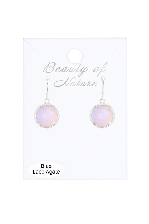 Blue Lace Agate Round Earrings - SF