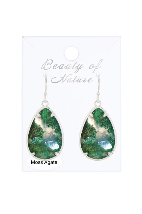 Moss Agate Fancy Cut Drop Earrings - SF