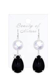 Black Onyx With Pearl Drop Earrings - SF