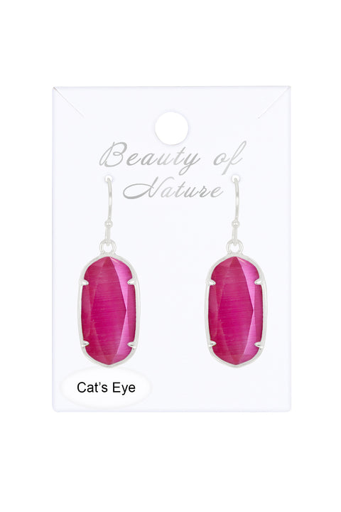 Pink Cat's Eye Drop Earrings - SF
