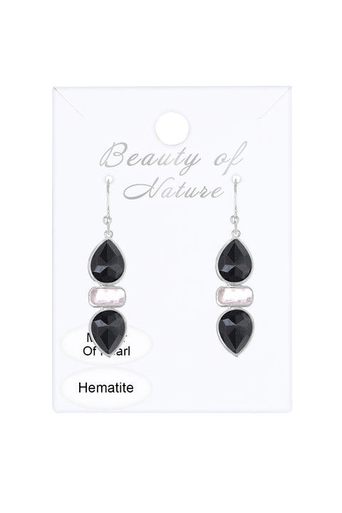 Hematite With Pearl Drop Earrings - SF