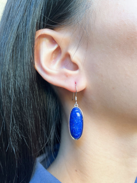 Lapis Oval Drop Earrings - SF