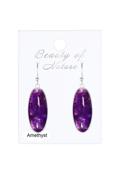 Amethyst Oval Drop Earrings - SF