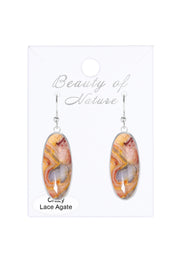 Crazy Lace Agate Oval Drop Earrings - SF