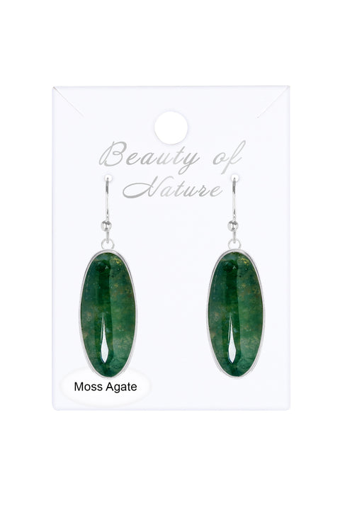 Moss Agate Oval Drop Earrings - SF