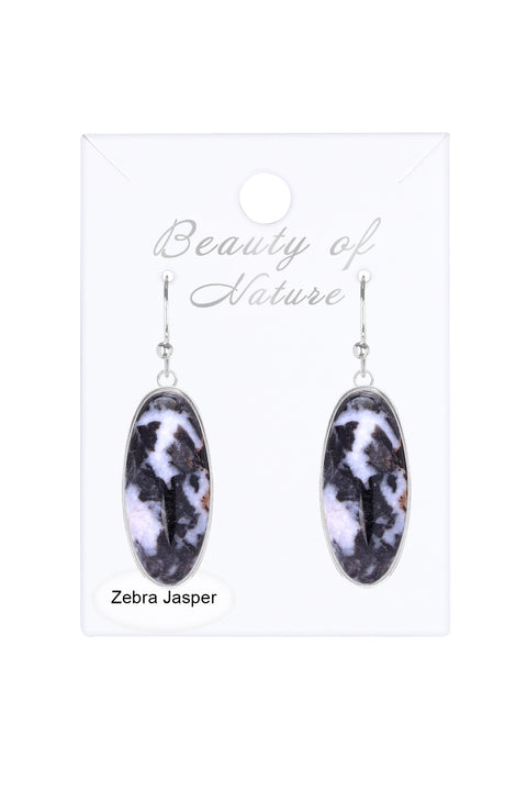 Zebra Jasper Oval Drop Earrings - SF