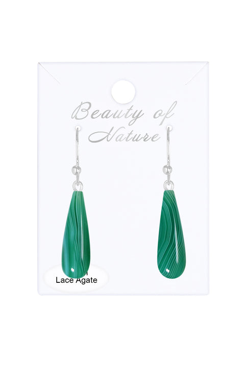 Sterling Silver & Green Lace Agate Water Drop Earrings - SS