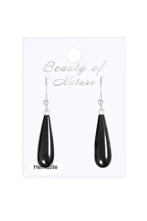 Sterling Silver & Hematite Water Drop Earrings - SS