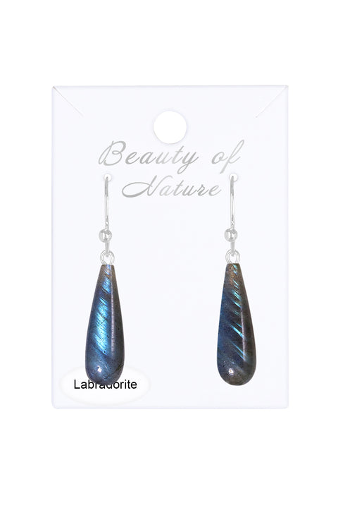 Sterling Silver & Labradorite Water Drop Earrings - SS