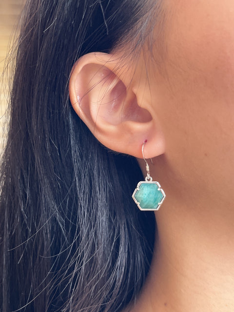 Amazonite Hexagon Drop Earrings - SF