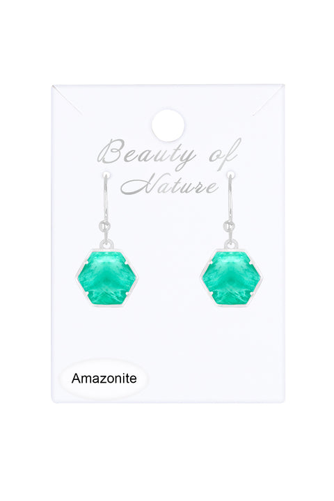 Amazonite Hexagon Drop Earrings - SF