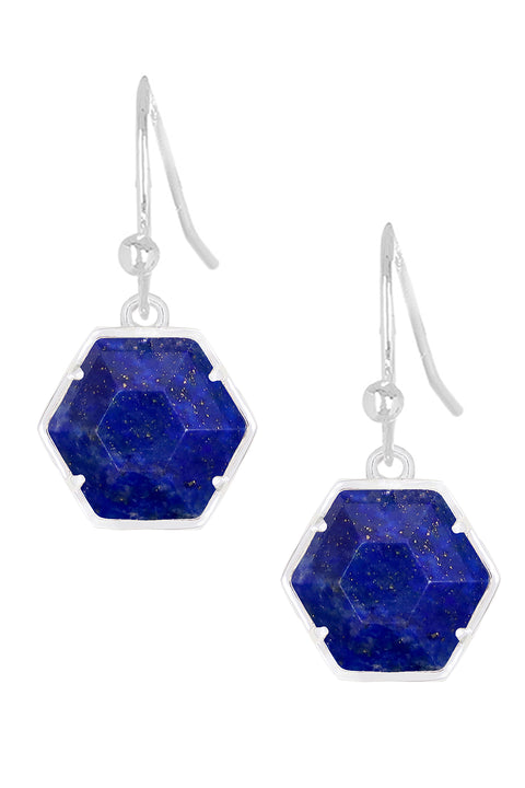 Lapis Hexagon Drop Earrings - SF