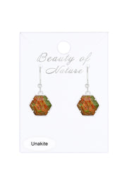 Unakite Hexagon Drop Earrings - SF