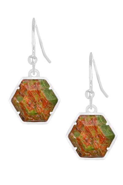 Unakite Hexagon Drop Earrings - SF