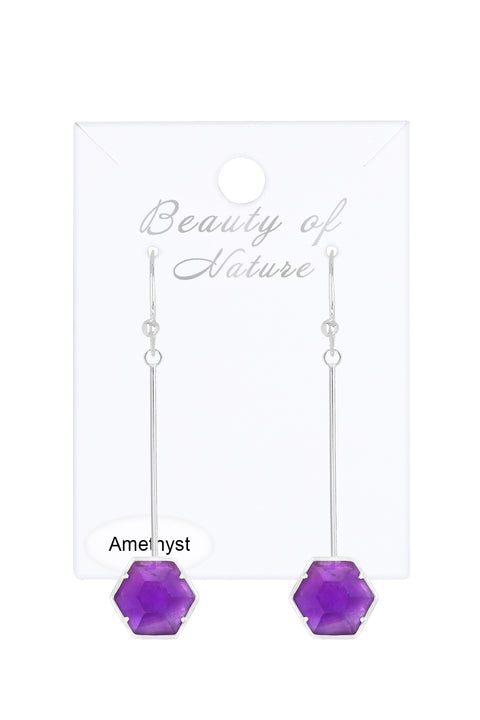 Amethyst Hexagon Dangle Earrings - SF