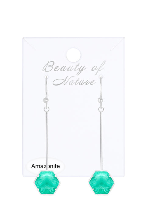 Amazonite Hexagon Dangle Earrings - SF