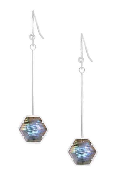 Labradorite Hexagon Dangle Earrings - SF