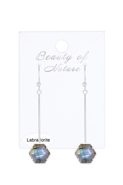 Labradorite Hexagon Dangle Earrings - SF