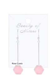 Rose Quartz Hexagon Dangle Earrings - SF
