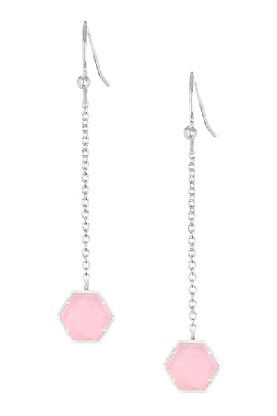 Rose Quartz Hexagon Drop Earrings - SF