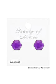 Amethyst Hexagon Post Earrings - SF