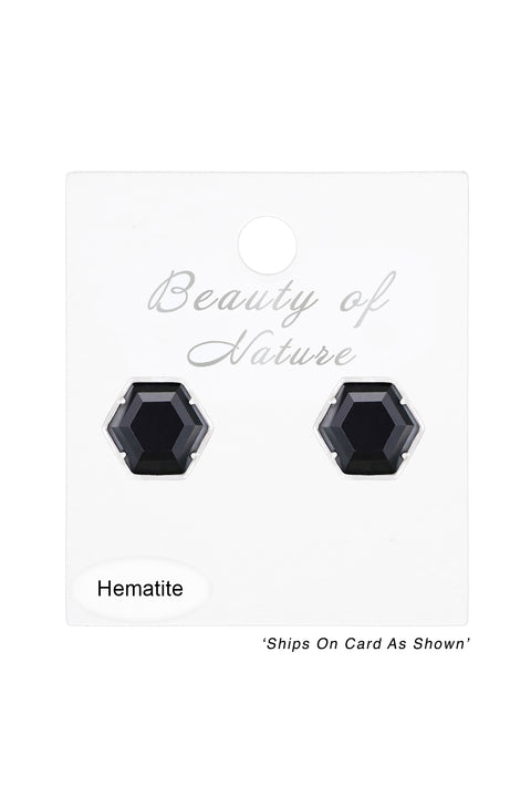 Hematite Hexagon Post Earrings - SF