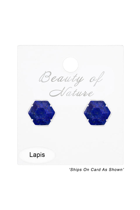 Lapis Hexagon Post Earrings - SF