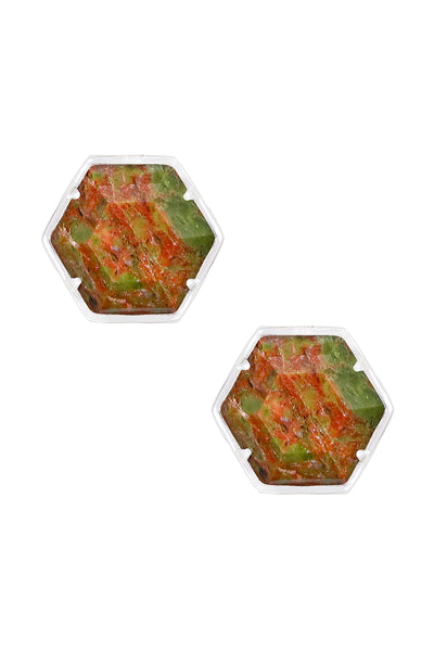 Unakite Hexagon Post Earrings - SF