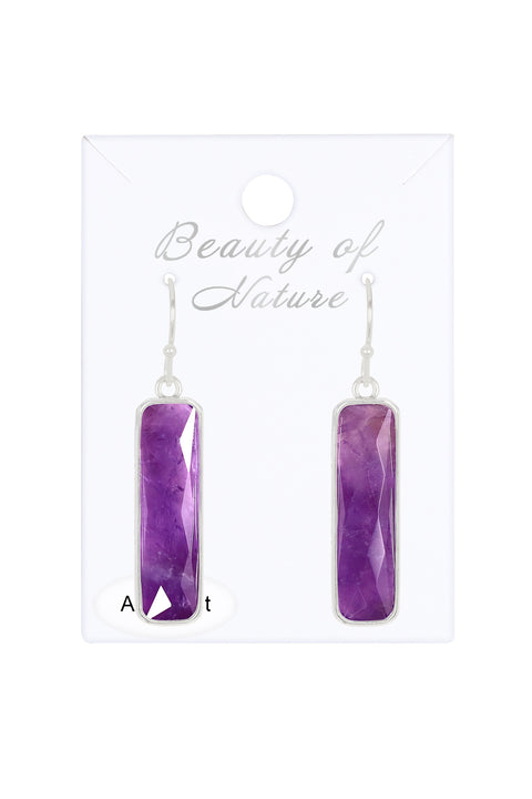 Amethyst Rectangle Drop Earrings - SF