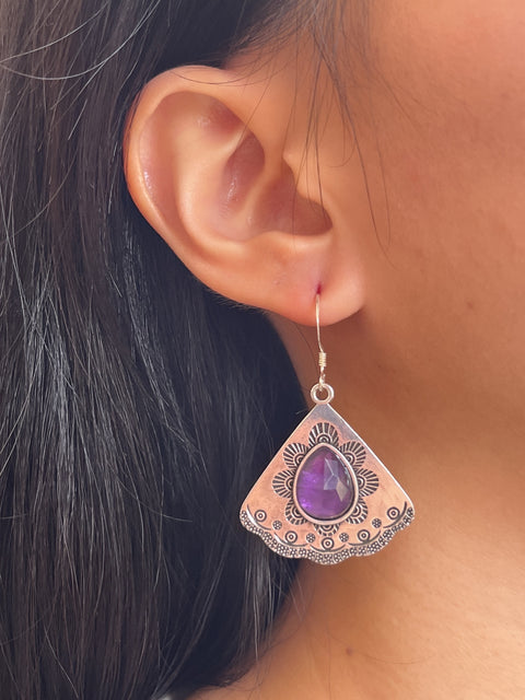 Amethyst Vintage Fan Earrings - SF