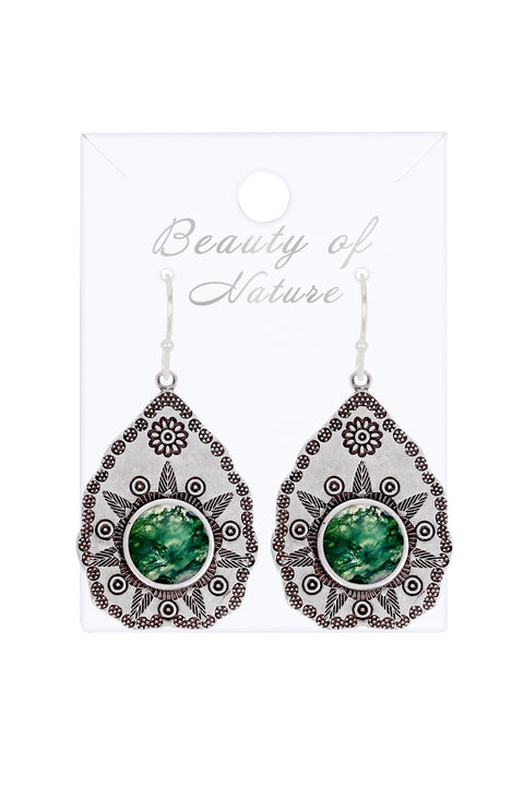 Moss Agate Vintage Drop Earrings - SF