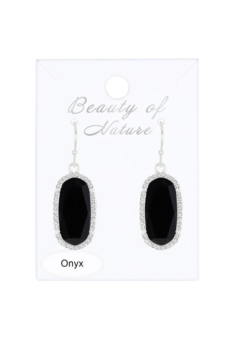 Black Onyx Halo Drop Earrings - SF