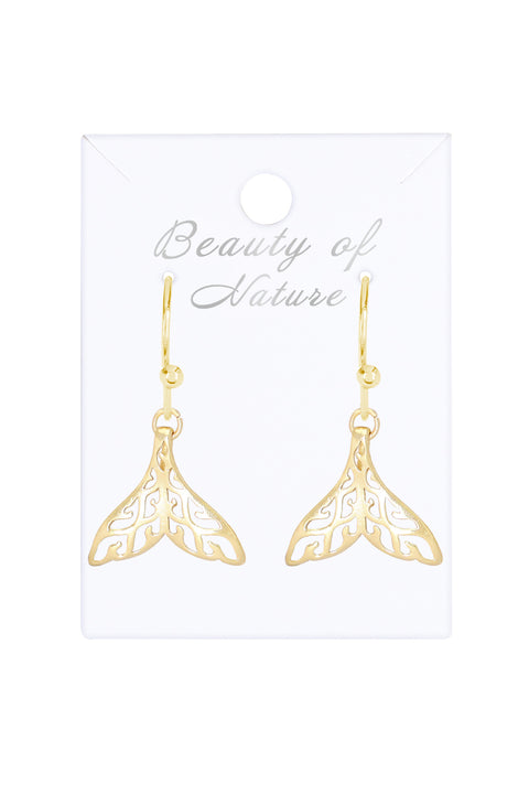 14k Gold Plated Whale Tail Drop Earrings - GF